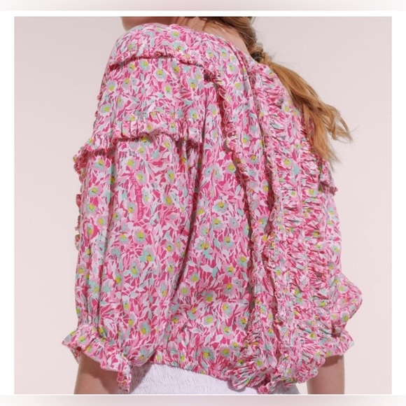 Women’s, Poupette St. Barth Cropped Floral Blouse, size M/L - Picture 3 of 8